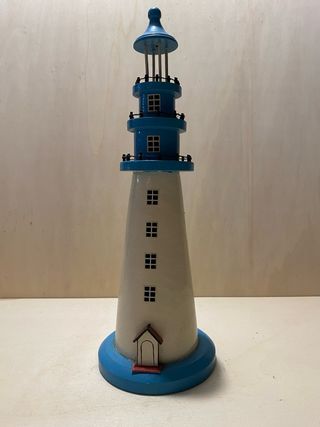 Faro decorativo in legno blu e bianco