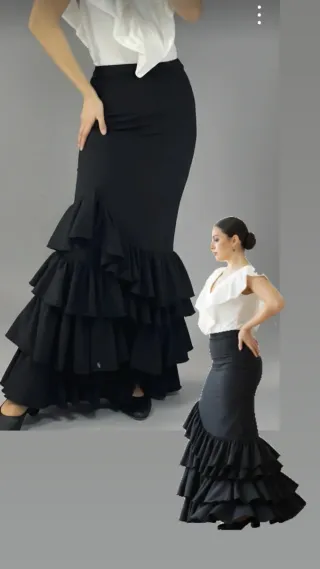 Falda Flamenco Volantes Negra Talla Única