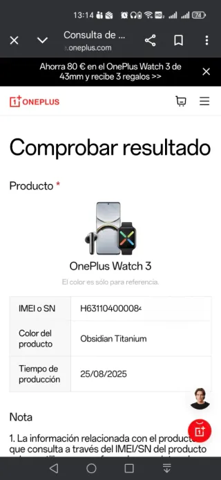 OnePlus Watch 3 Negro en perfecto estado.