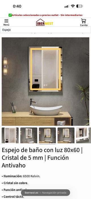 Espejo Baño LED Antivaho