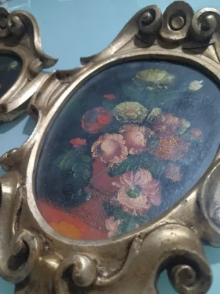 Coppia Quadri Floreali Dorati