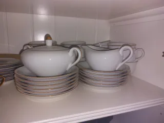 Juego Vajilla Japonesa Blanca Borde Dorado