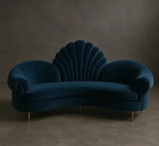 Divano Curvo in Velluto Giallo