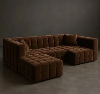 Divano Curvo in Velluto Giallo