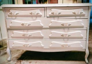 Cabecero, pie, somier de cama vintage blanco