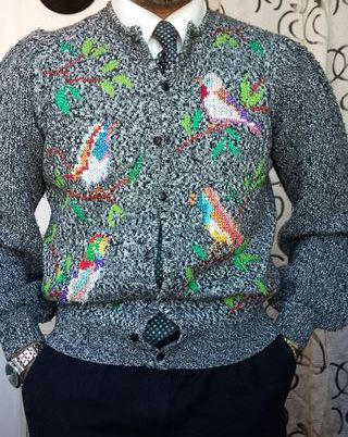 Maglione cardigan vintage in lana spina di pesce