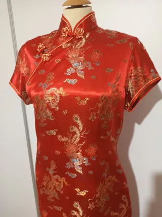 Vestido Seda Brocado Dragones Oriental