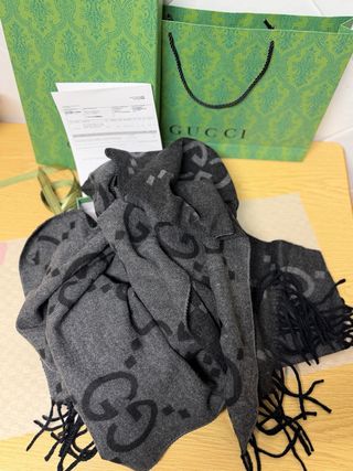 Pañuelo Gucci GG Seda-Lana Jacquard Gris Negro