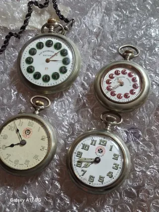 Lote 4 relojes bolsillo antiguos Roskopf