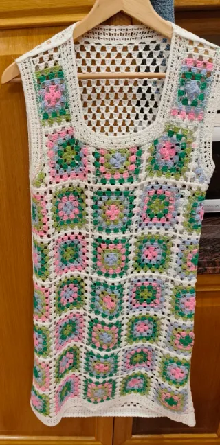 Vestido crochet granny squares blanco caladito
