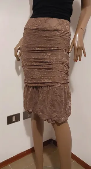 Gonna in pizzo beige/marrone