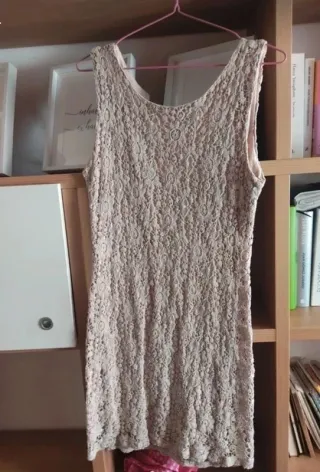 Vestido Zara Beige Encaje Crochet Talla M