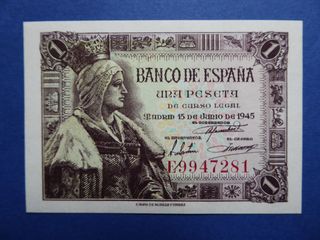 Billete 1 PTA España 15 Junio 1945 UNC
