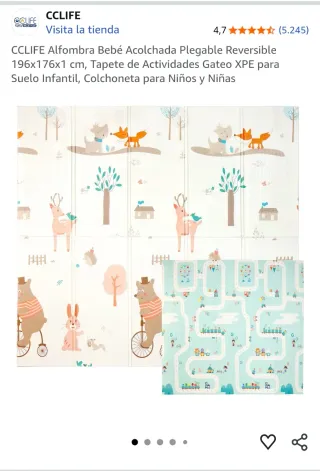 Alfombra Bebé Acolchada Plegable Reversible