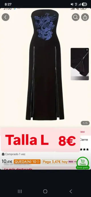 Vestido largo negro oriental talla L