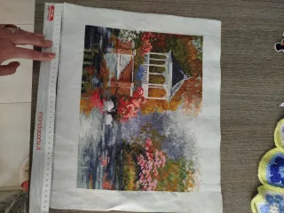 Quadro Ricamo Punto Croce Gazebo e Cigni