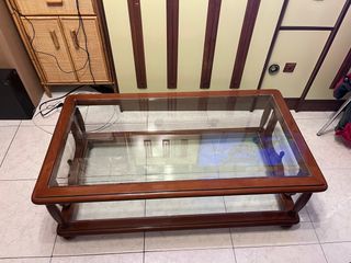 Mesa de centro clásica madera y cristal