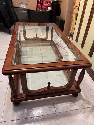 Mesa de centro clásica madera y cristal