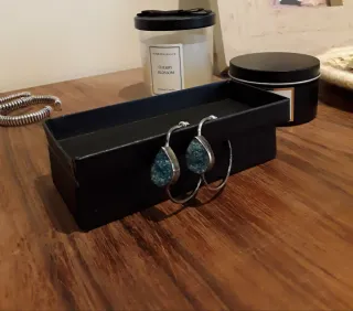 Pendientes aro piedra azul y plata