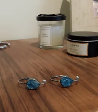 Pendientes aro piedra azul y plata