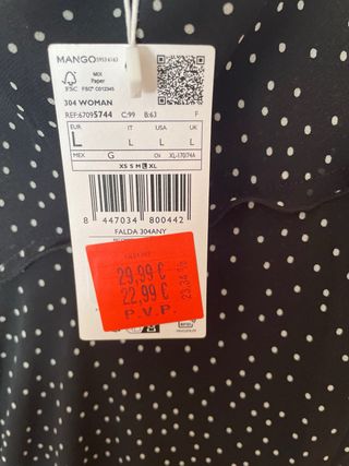 Falda Mango negra topos T L