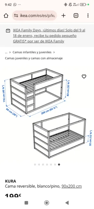 Cama alta Kura madera + somier de láminas