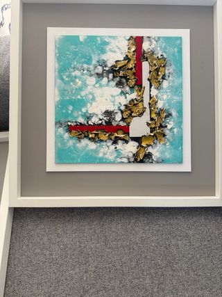 Pareja Cuadros Abstractos Dorados y Turquesa