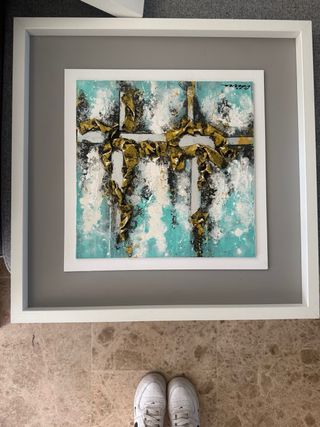 Pareja Cuadros Abstractos Dorados y Turquesa