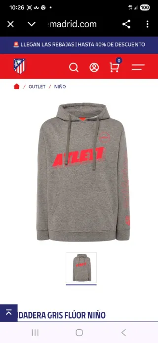 Sudadera Atlético de Madrid Gris Talla XS