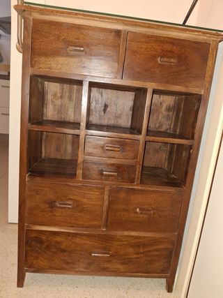 Mueble organizador madera teca cajones