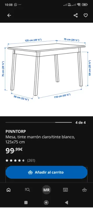 Mesa de cocina madera y blanca