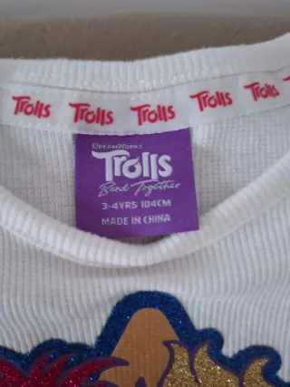 Vestido Niña Trolls Blanco y Rosa