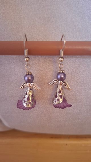 Pendientes de ángel con perla azul