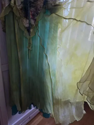 Vestido largo fiesta verde y amarillo