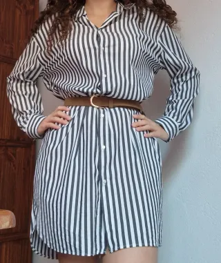 Vestido Camisa Rayas Blanco y Negro