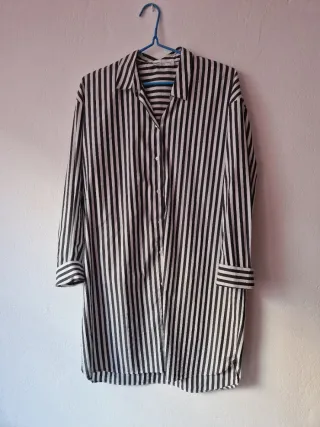 Vestido Camisa Rayas Blanco y Negro