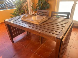 Mesa extensible terraza + 2 sillones madera