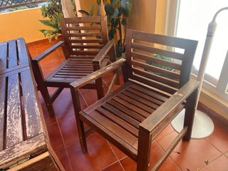Mesa extensible terraza + 2 sillones madera