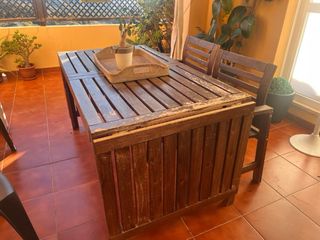 Mesa extensible terraza + 2 sillones madera