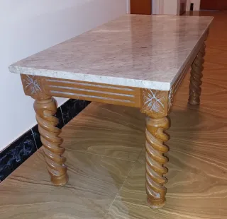 Mesa auxiliar madera maciza y mármol