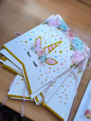 Topper Tarta Unicornio y Guirnalda Cumpleaños