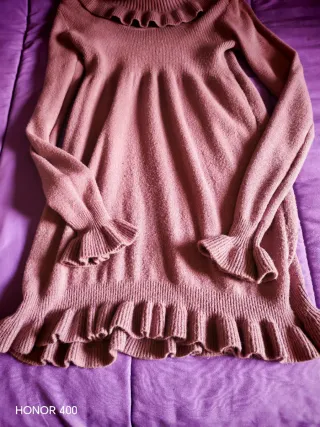 Vestito maglia rosa con balze