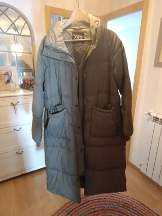 Plumífero Largo Zara Marrón grisaceo/verde oliva M