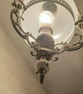 Lampara de techo vintage metal plateado y cerámica