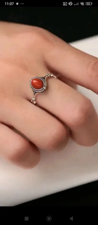 Anillo de  Plata estilo retro ágata roja