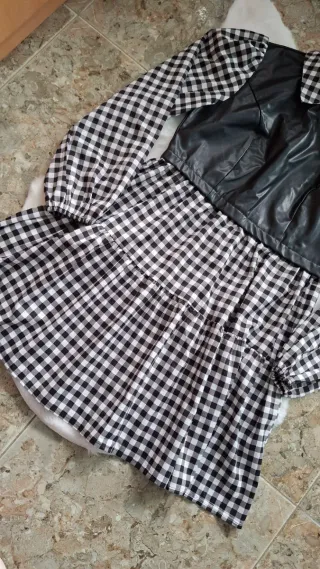 Vestido cuadros blanco y negro