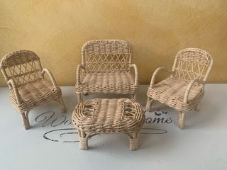 Set salotto in rattan per Barbie e bamboline