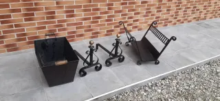 Set Utensilios Chimenea Metal Negro y Dorado