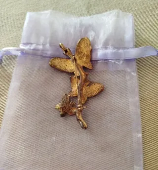 Spilla vintage farfalle smaltate oro e verdi