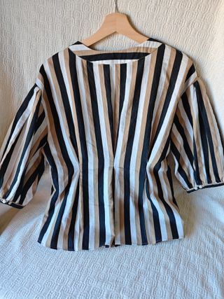 Camisa cruzada rayas negro marrón talla M/L mujer